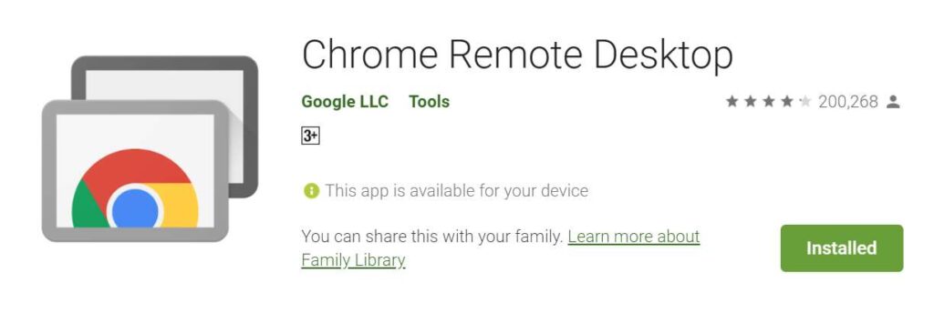 A screenshot of Google Remote Desktop