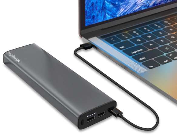 a picture showing a power bank charging a macbook