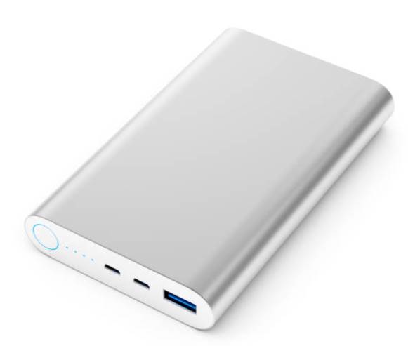 a white power bank with multiple ports