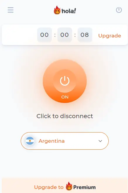 Hola VPN changing region to Argentina.